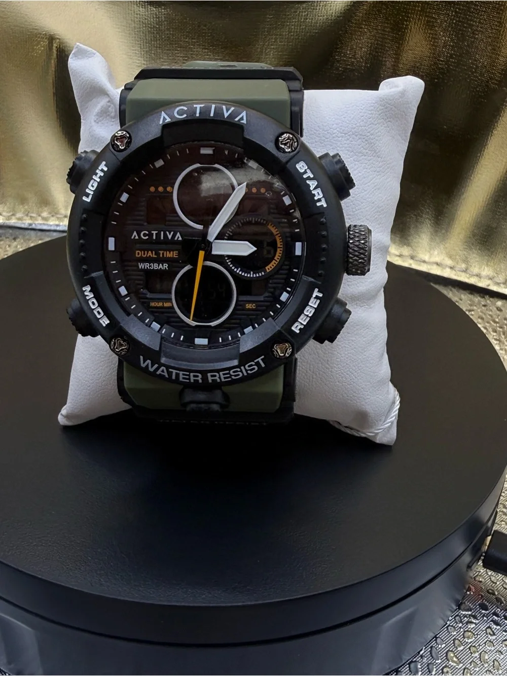 ACTIVA Dual Time Sport Watch in Black & Olive